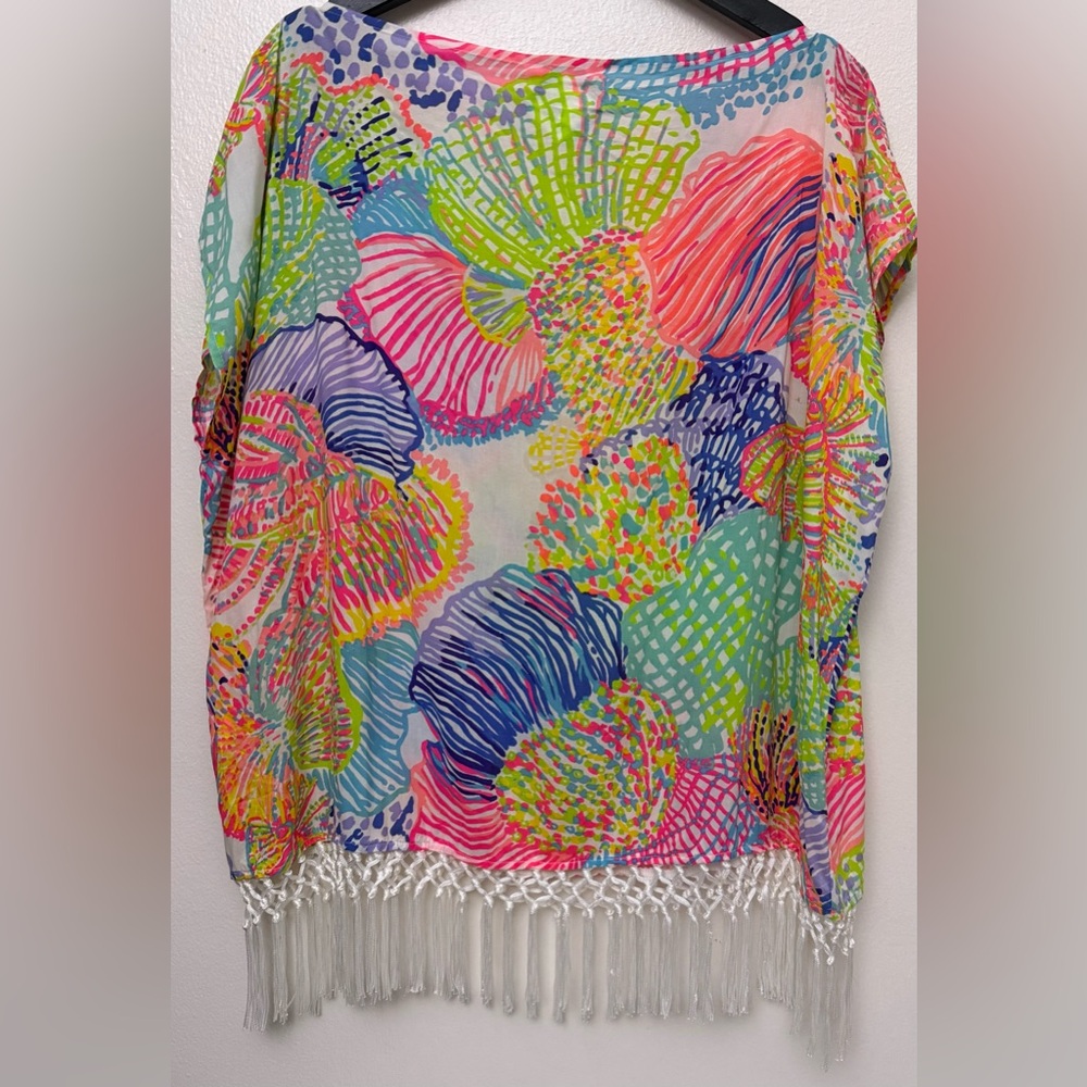 Lilly Pulitzer Pink and Blue‎ Swim Coverup with Fringe M/L - Picture 6 of 7